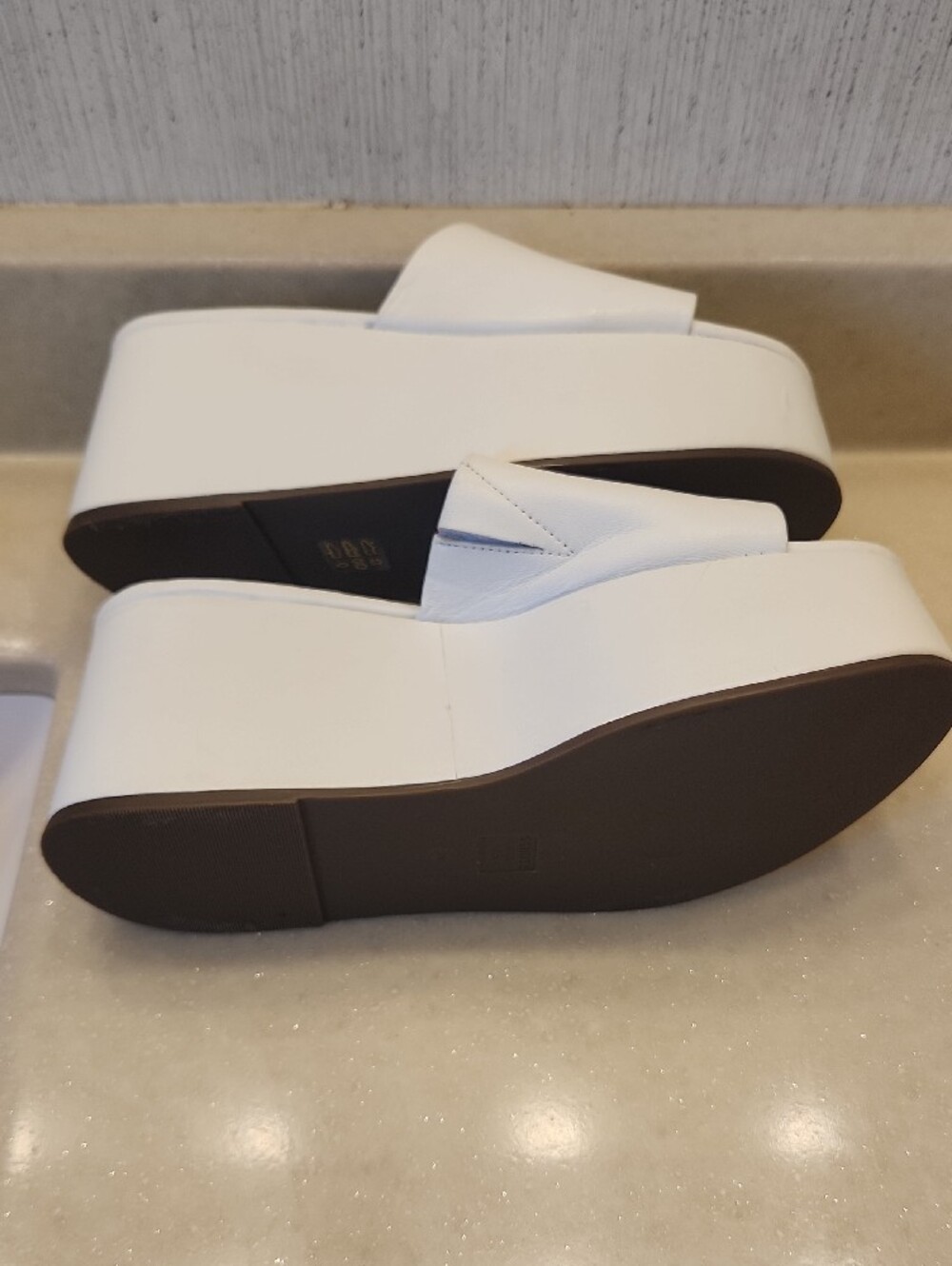 SCHUTZ White Leather Upper 3 1/2" Platform Slide Slip On Solid Sandals - Picture 4 of 10